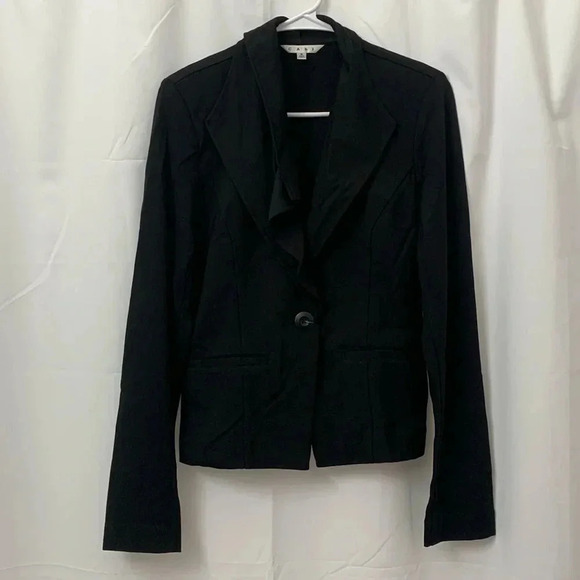 Women’s CAbi Absolute Ponte  Asymmetric Ruffle Blazer Jacket Black Small EUC - Picture 10 of 11